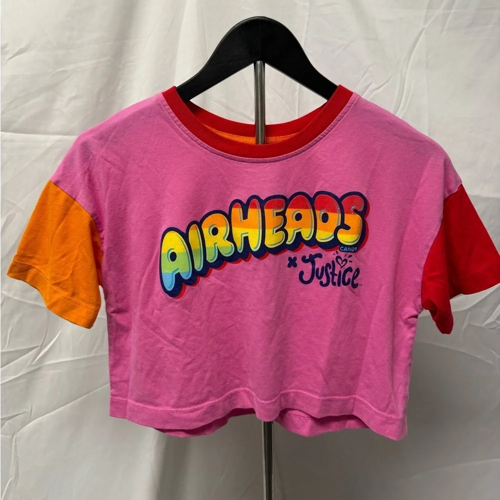 Justice Girl’s Airheads Colorblock Blast Cropped T-shirt Pink Red Orange Size M
